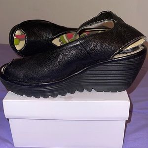 Brand New London Fly Yala Peep Toe Wedges